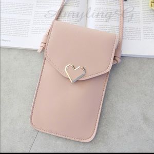 Cell Phone Shoulder Clip Bag Pink Leather